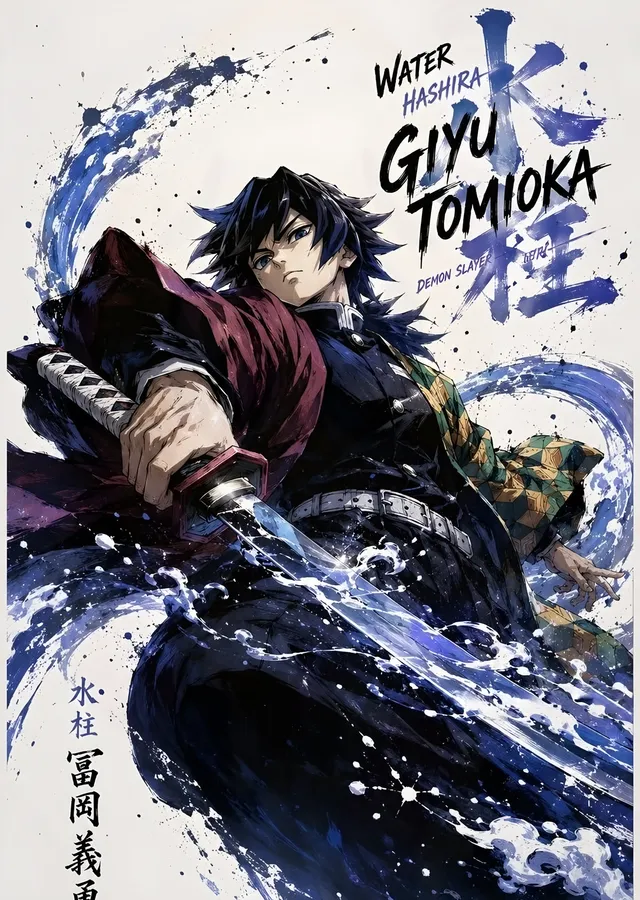 Demon Slayer: Su Nefesi Giyu Tomioka metal tablo
