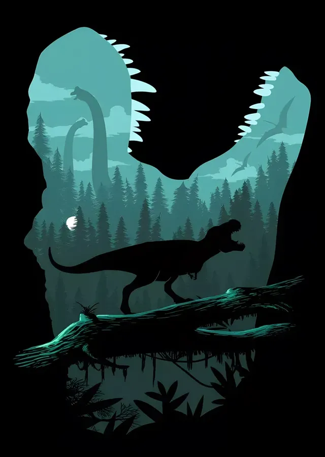 Dinozor Silüeti - Çift Pozlama metal tablo