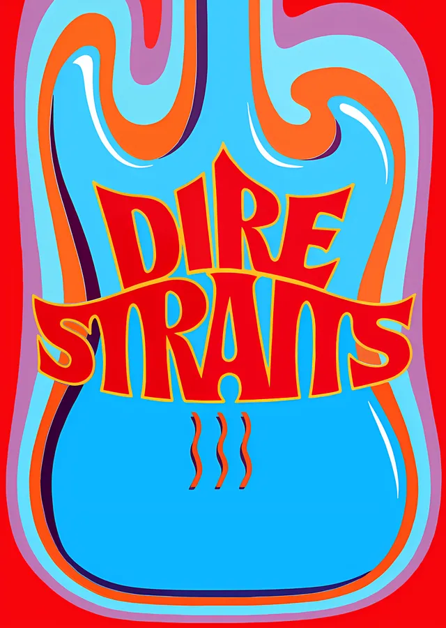 Dire Straits: Psikedelik Gitar Afişi metal tablo
