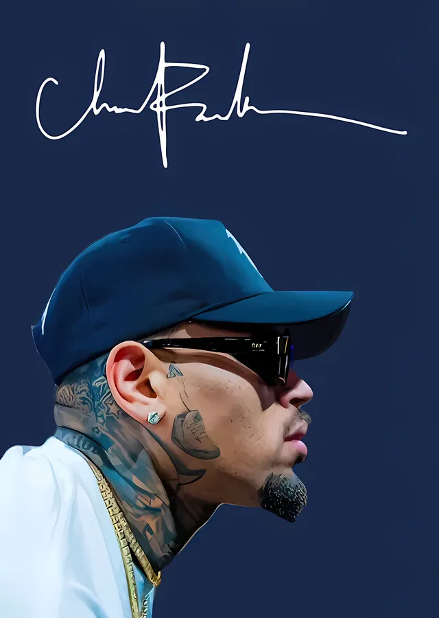 Chris Brown - Mavi Şapkalı Profil metal tablo