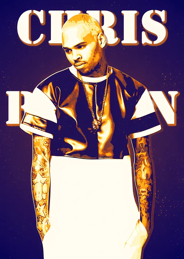 Chris Brown - Mor ve Altın Tipografi metal tablo