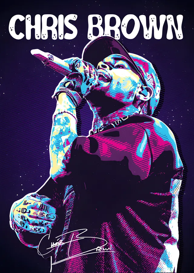 Chris Brown - Neon Renkli Performans metal tablo