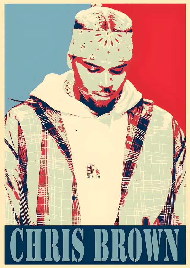Chris Brown - Stencil Poster Portre metal tablo