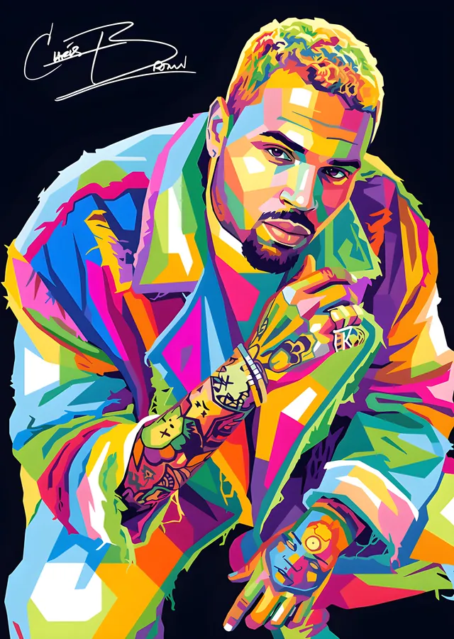 Chris Brown - Çok Renkli Vektör Portre metal tablo
