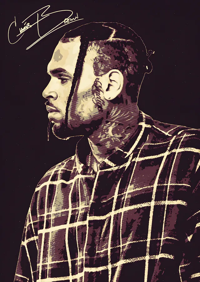 Chris Brown - Ekose Gömlekli Sepya Portre metal tablo