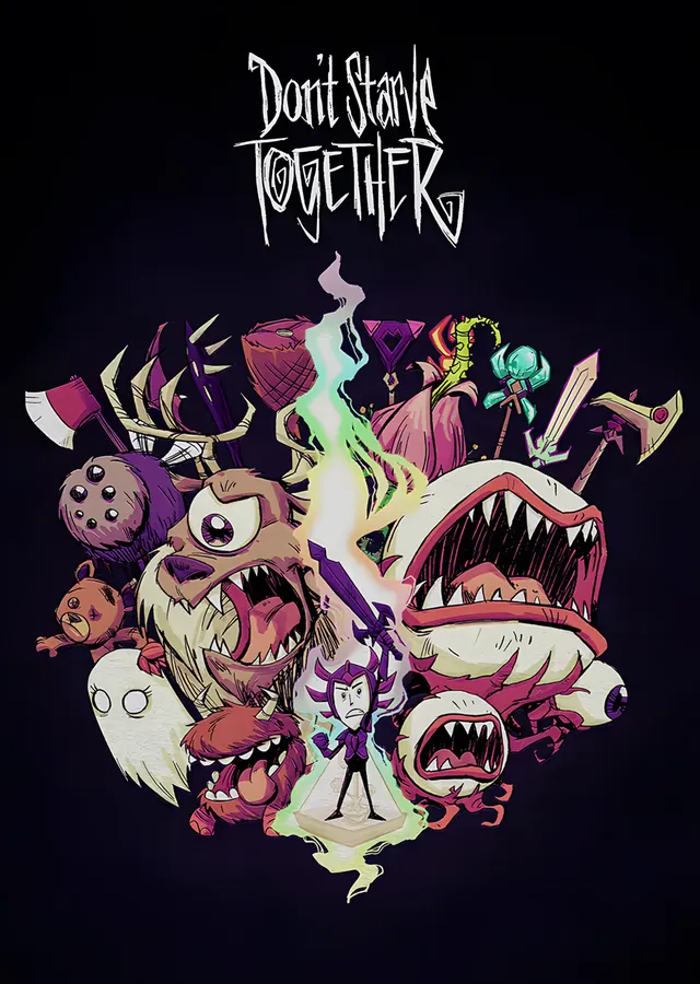 Don't Starve Together: Siyah Zeminde Yaratık Yığını metal tablo