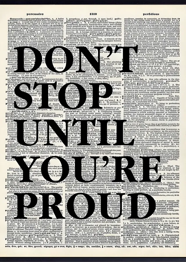 Don't Stop Until You're Proud - Sözlük Sayfası metal tablo