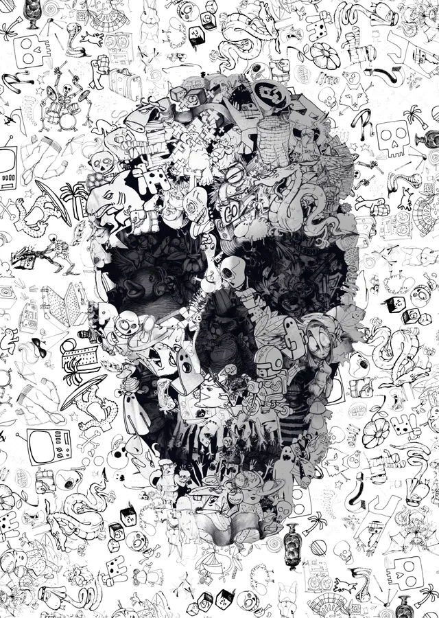 Doodle Skull metal tablo
