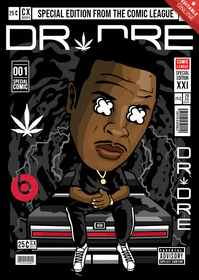 Dr. Dre - Çizgi Roman Kapağı metal tablo