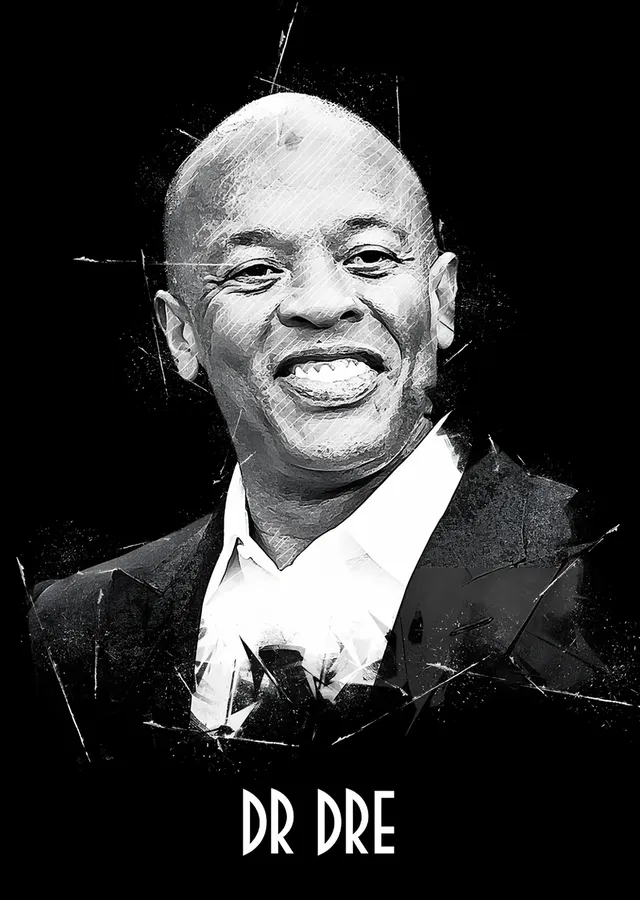 Dr. Dre - Gülümseyen Siyah Beyaz Portre metal tablo