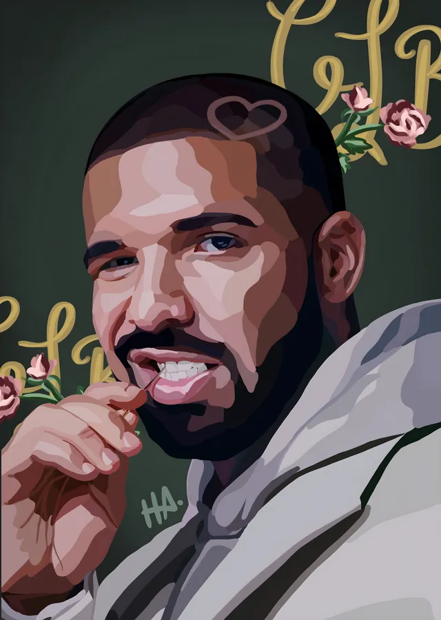 Drake: Çiçekli Vektör Portre metal tablo
