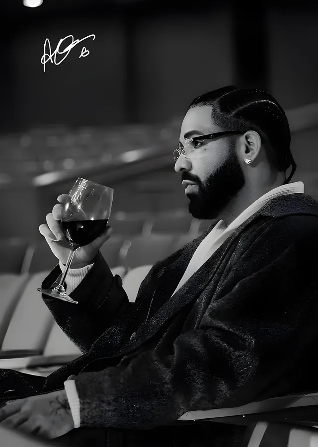 Drake: Şarap Kadehiyle Portre metal tablo