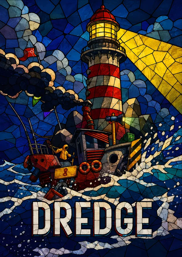 Dredge: Vitraylı Fener ve Balıkçı Teknesi metal tablo