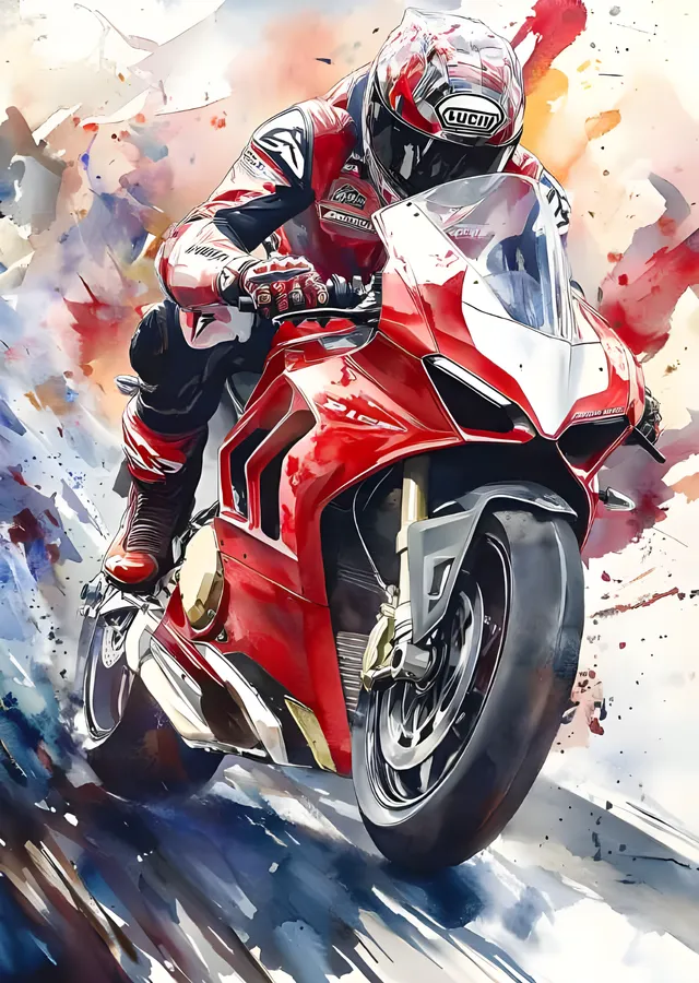 Ducati Panigale V4 - Kırmızı Beyaz Fırça Hızı metal tablo
