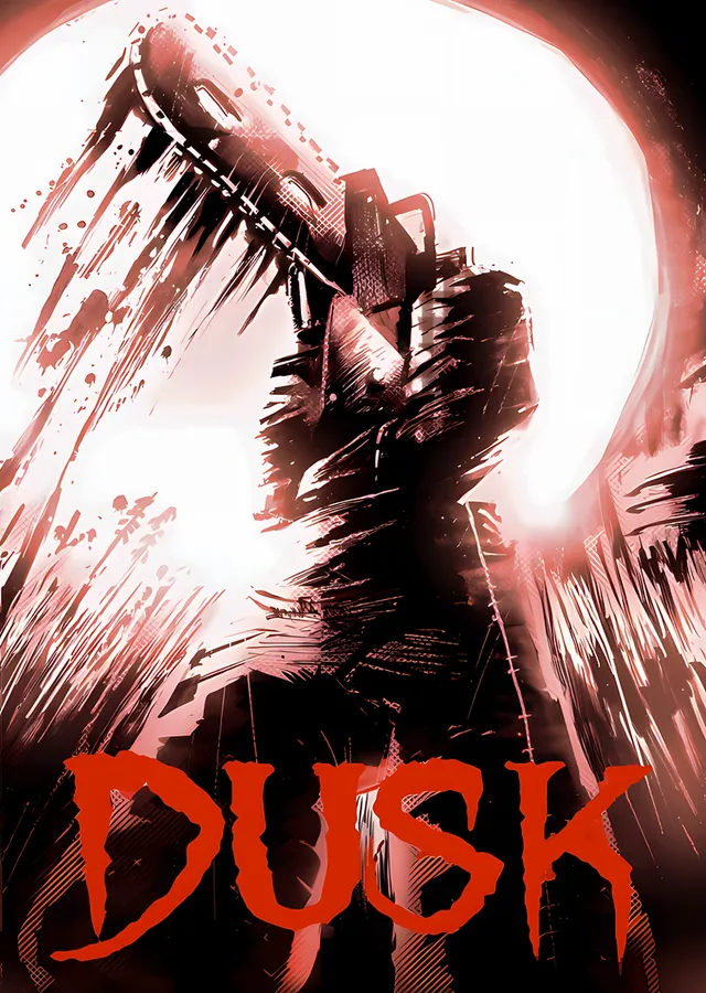 Dusk: Beyaz Zeminde Kanlı Testereli Figür metal tablo