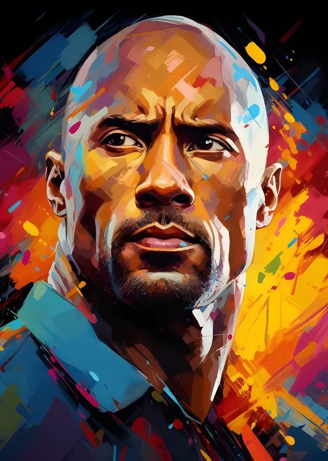 Dwayne Johnson - Renk Patlaması Portre metal tablo