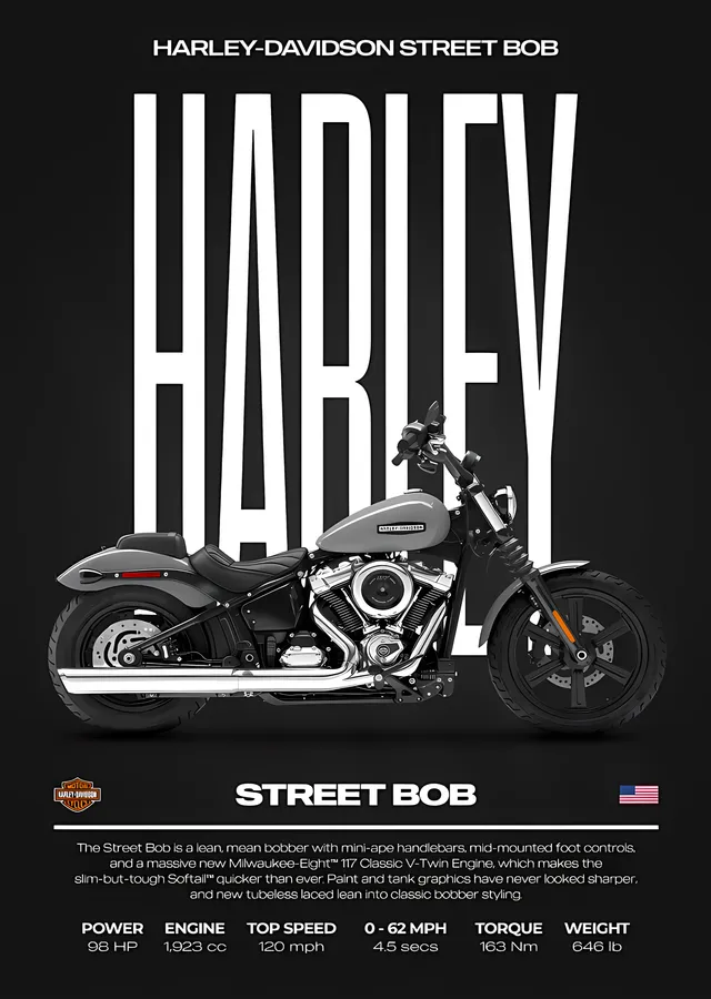 Harley-Davidson Street Bob - Gri Zemin metal tablo