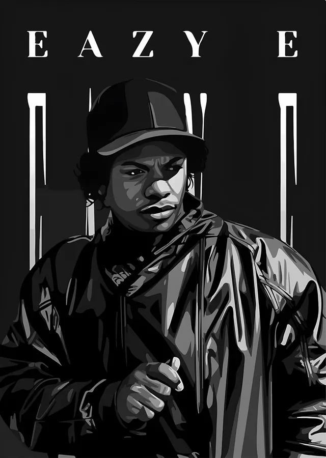 Eazy-E - Gri Tonlu Vektör Portre metal tablo