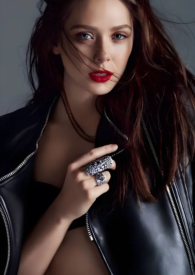 Elizabeth Olsen - Deri Ceket metal tablo