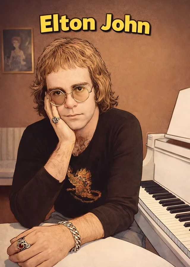 Elton John - Vintage Piyano Portresi metal tablo