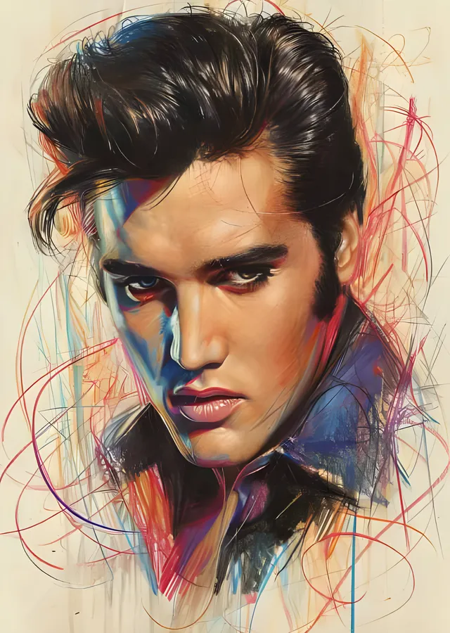 Elvis Presley - Renkli Karalama Kalem Portre metal tablo
