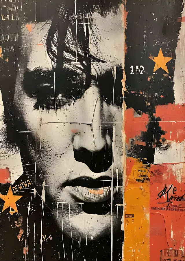 Elvis Presley - Yıldızlı Grafiti Duvar Yakın Plan metal tablo