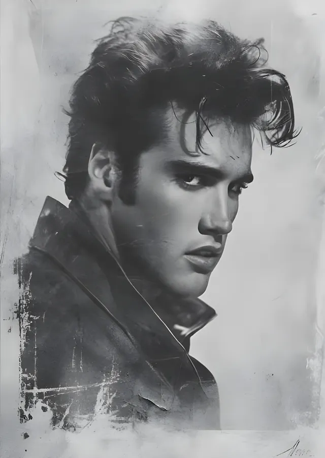 Elvis Presley - Gri Kömür Kalem Yan Portre metal tablo