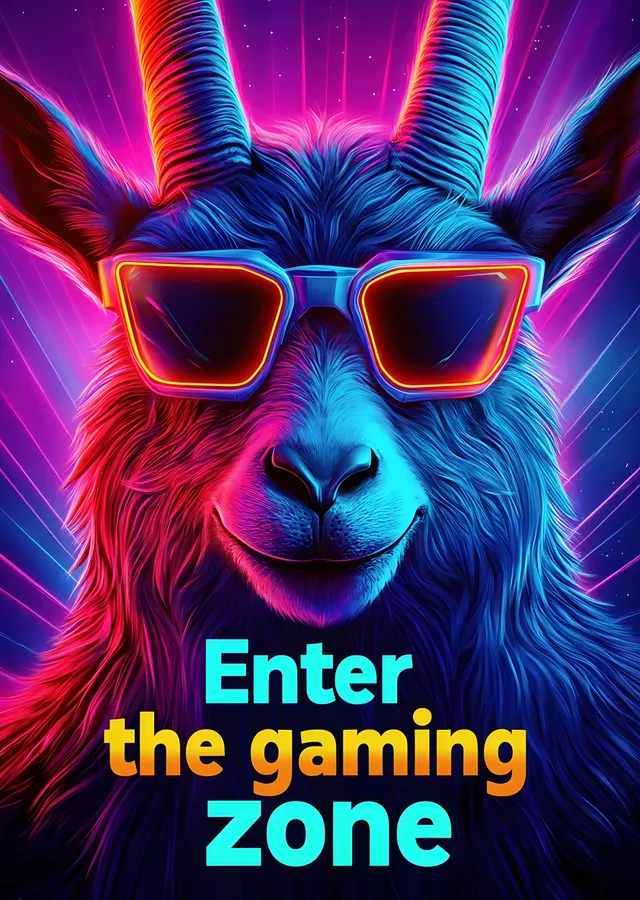 Enter the Gaming Zone: Gözlüklü Neon Keçi metal tablo