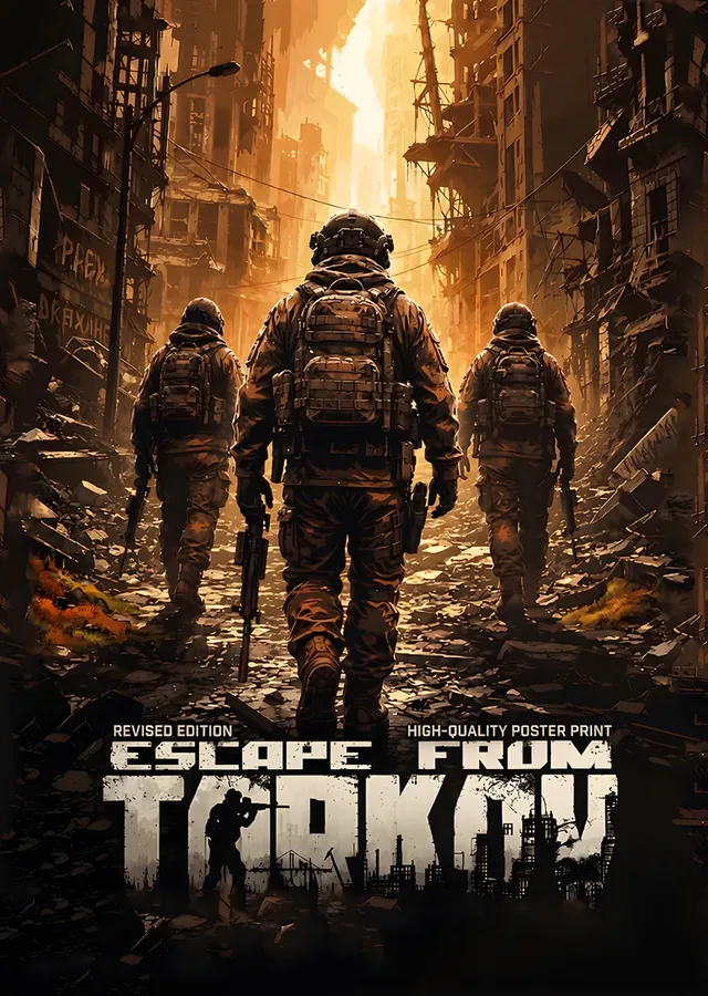 Escape From Tarkov: Altın Işıkta Üç Asker metal tablo
