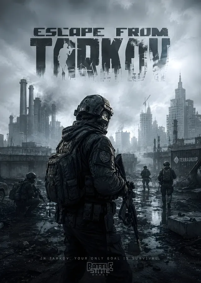 Escape From Tarkov: Gri Şehirde Sırt Dönük Asker metal tablo