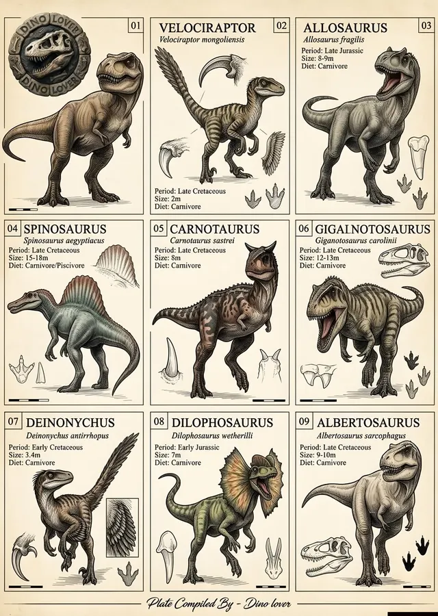 Etobur Dinozorlar - Tür Levhası metal tablo