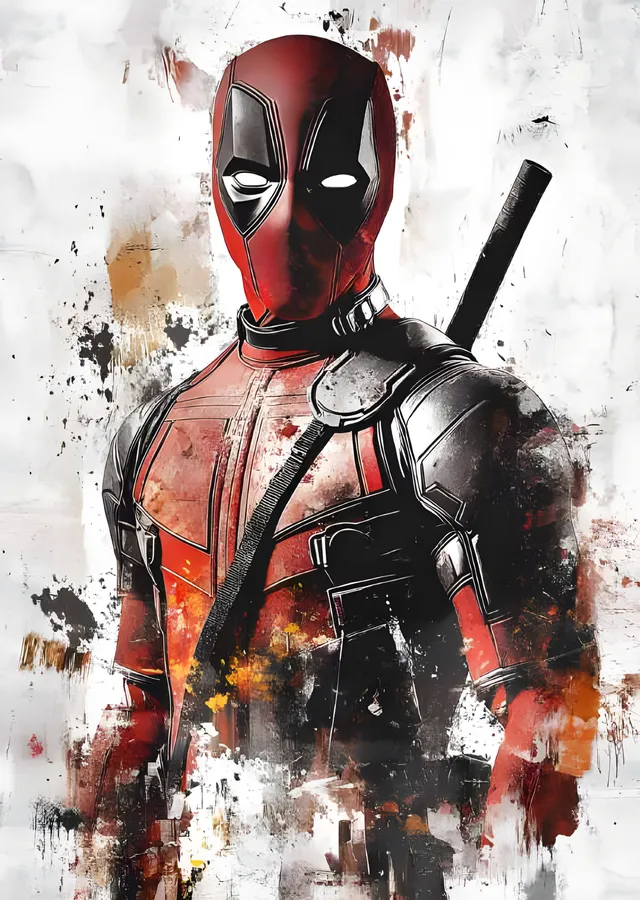 Deadpool - Grafiti Sıçramalı Beyaz Zemin Portre metal tablo