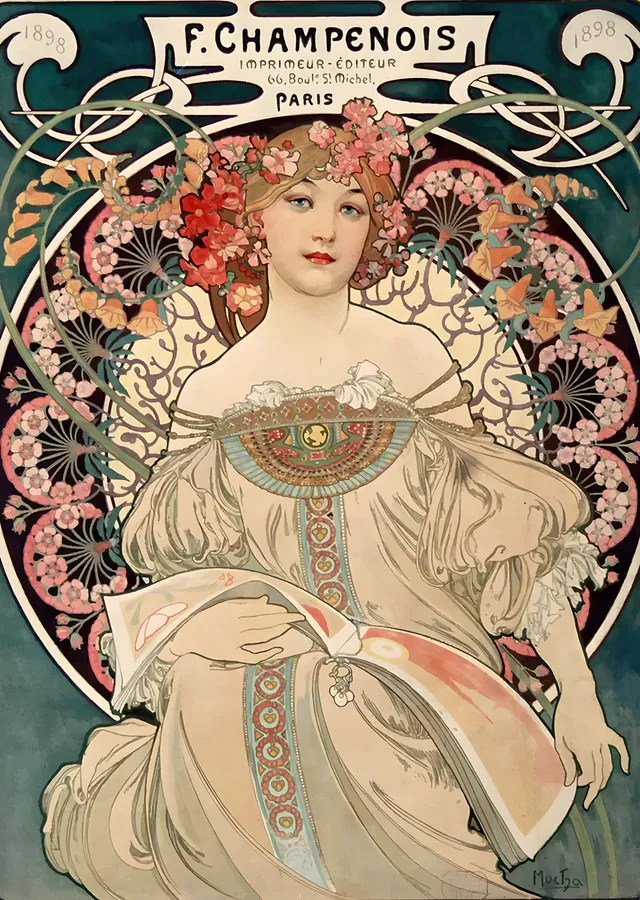 F. Champenois Imprimeur - Alphonse Mucha metal tablo