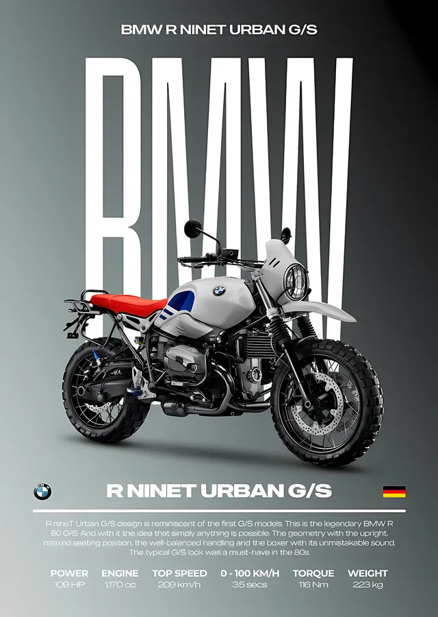 BMW R nineT Urban G/S - Gri Zemin metal tablo
