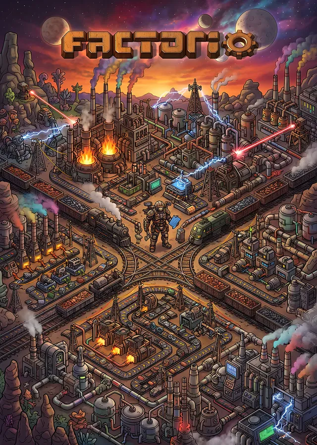 Factorio: İzometrik Fabrika Şehri metal tablo