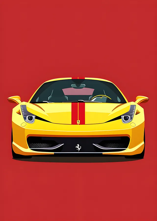 Ferrari 458 - Kırmızı Zeminde Sarı metal tablo