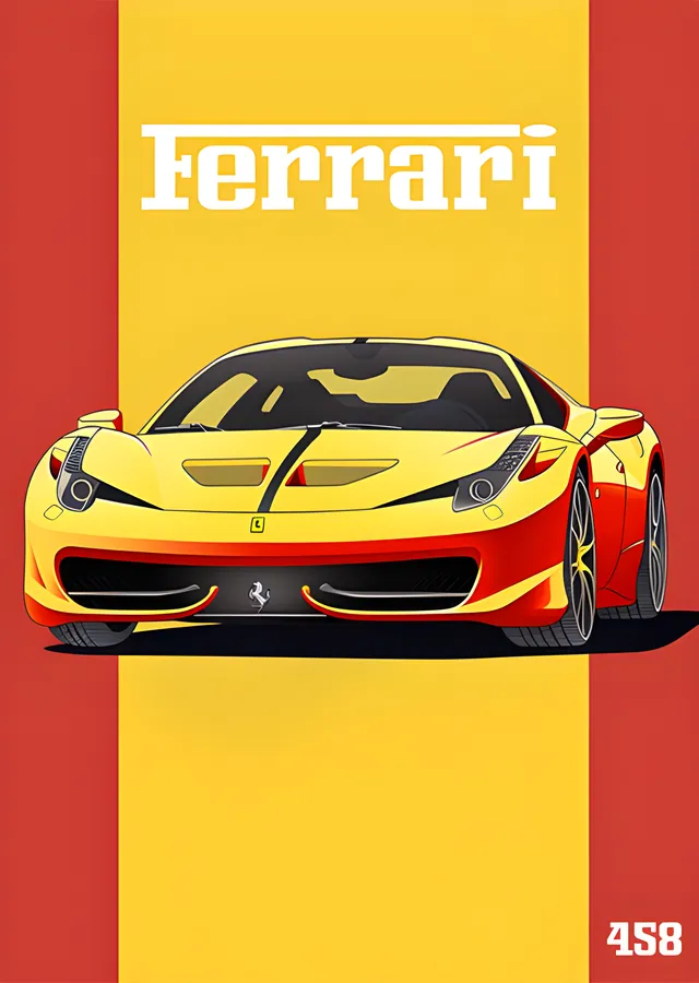 Ferrari 458 - Sarı Şeritli Afiş metal tablo