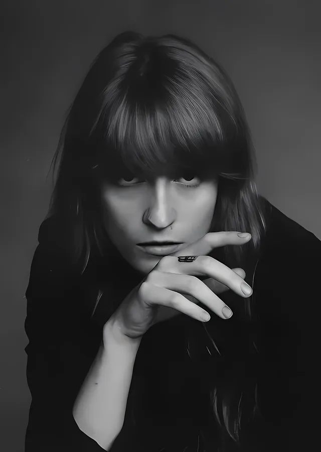 Florence Welch: Siyah Beyaz Yakın Plan metal tablo