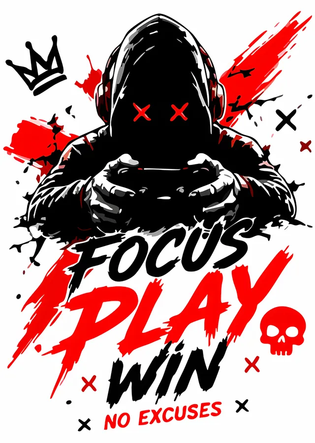 Focus Play Win: Kırmızı Sıçramada Kapüşonlu Oyuncu metal tablo