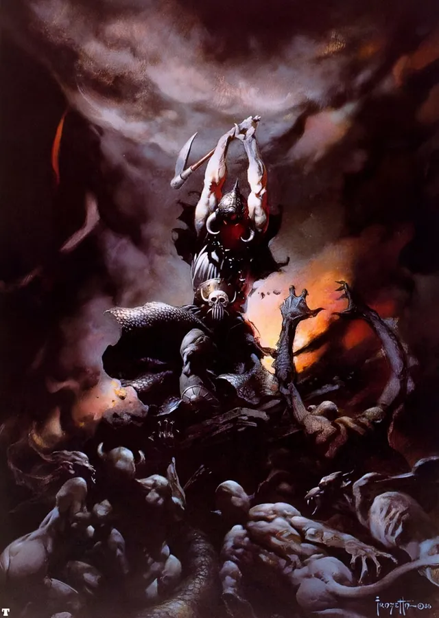 İblis Süvari ve Yaratıklar - Frank Frazetta metal tablo