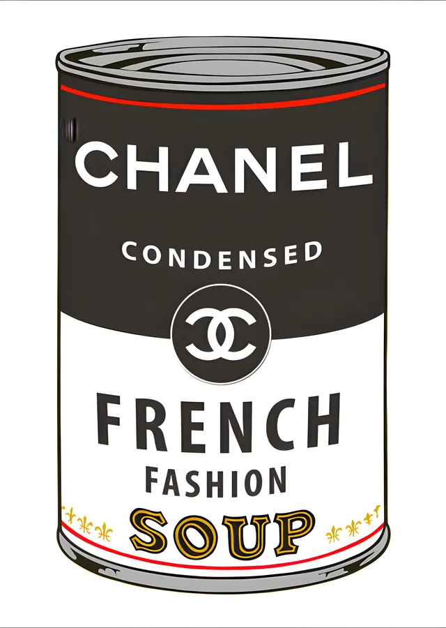 Chanel: French Fashion Soup - Siyah Konserve metal tablo