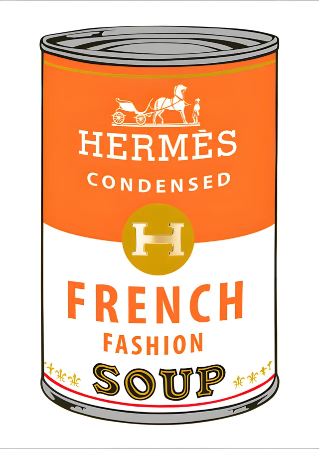 Hermès: French Fashion Soup - Turuncu Konserve metal tablo