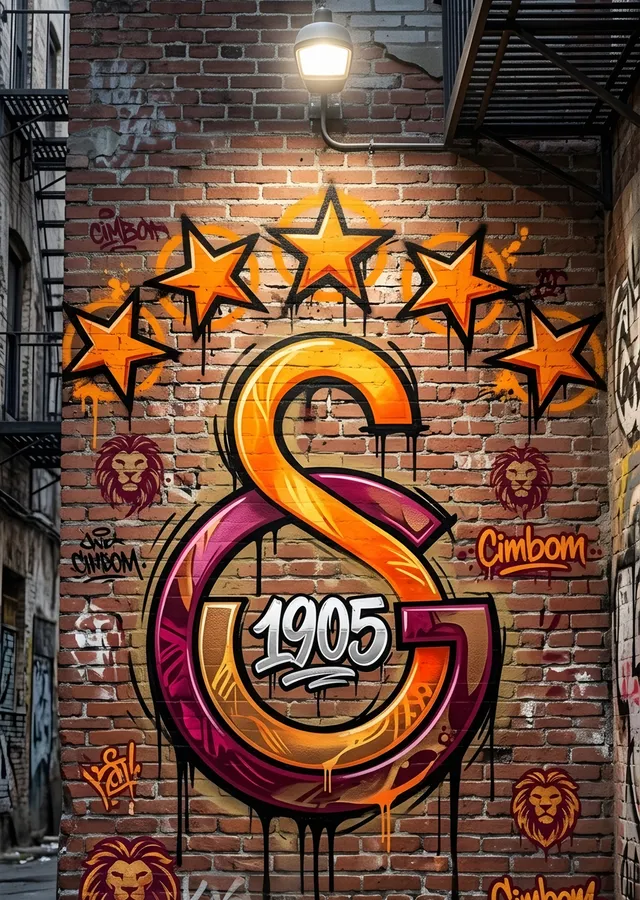 Galatasaray: Tuğla Duvarda Grafiti Arma metal tablo