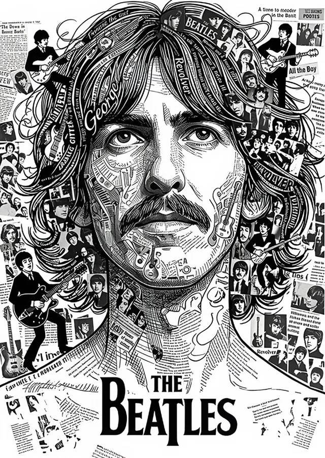George Harrison - Mürekkep Kolaj Portre metal tablo