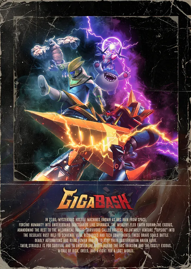 GigaBash: Eskitilmiş Afişte Kaiju Çarpışması metal tablo