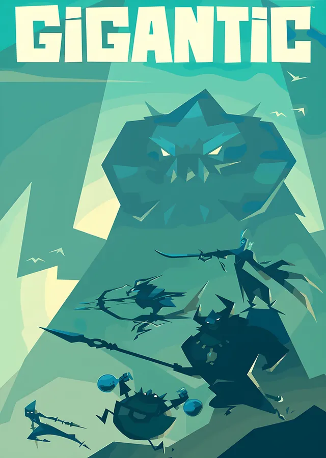 Gigantic: Turkuaz Zeminde Dev Yaratık metal tablo