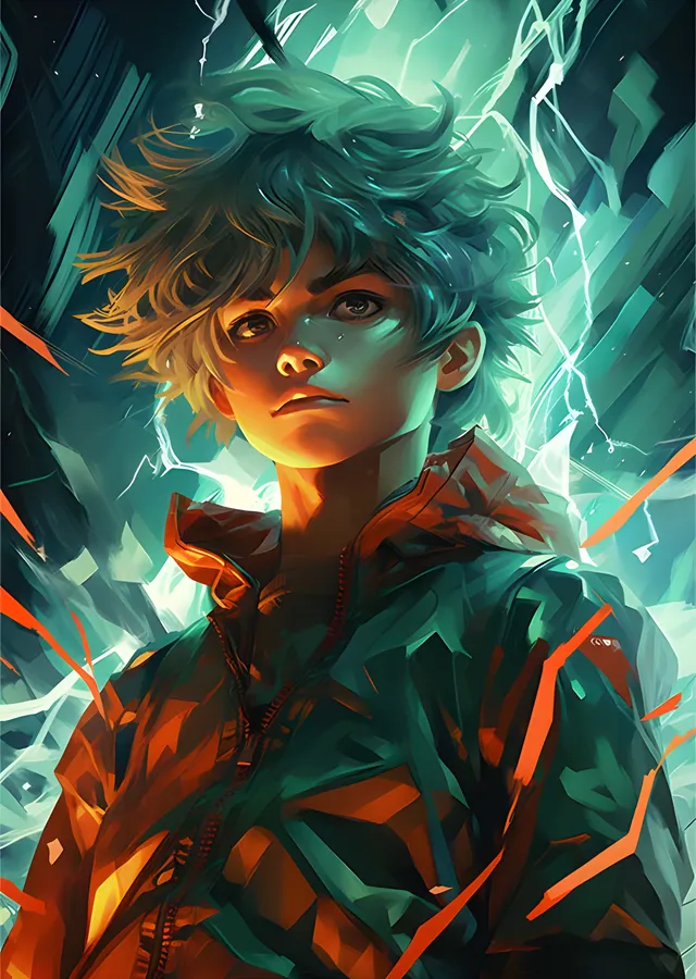 Yeşil Saçlı Anime Kahraman - Şimşek Fırtınası metal tablo