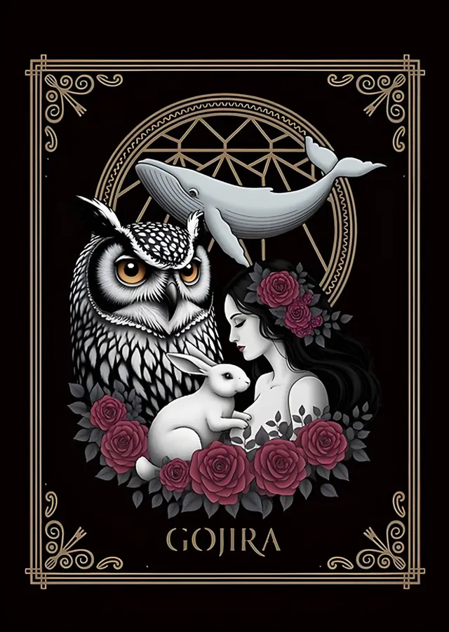 Gojira - Baykuş ve Balina Çerçevesi metal tablo