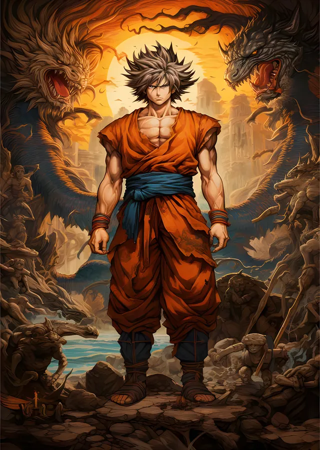 Goku - İki Ejderha ve Batan Güneş metal tablo