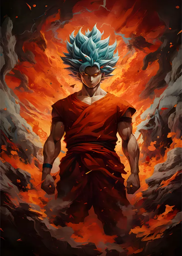 Goku - Mavi Aura ve Lav Duvarı metal tablo